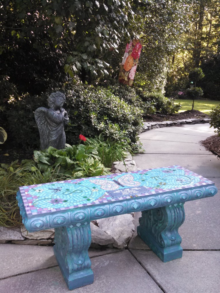 Butterfly Mosaic Memorial Bench by Water's End Studio Artist Linda Solby